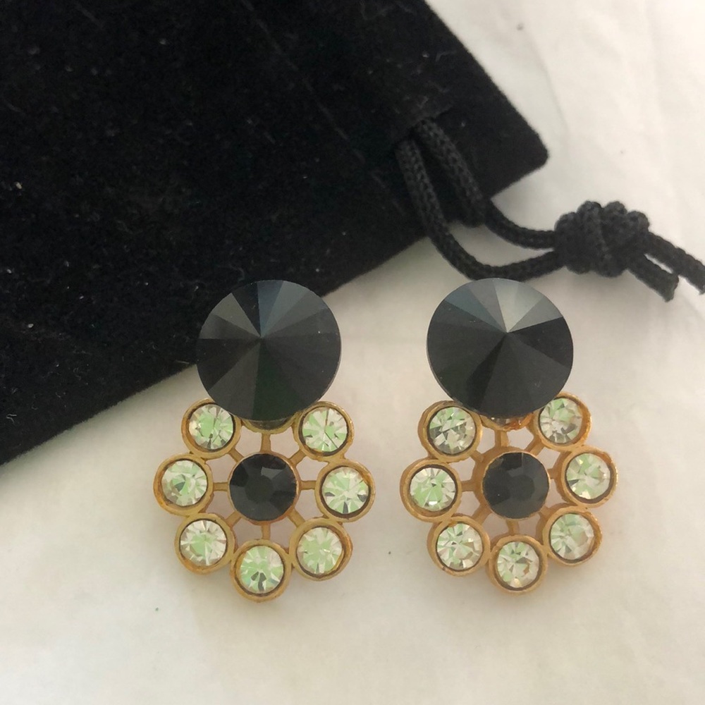 Small Black/Clear Crystal Gold Earrings-NWT-Boutique